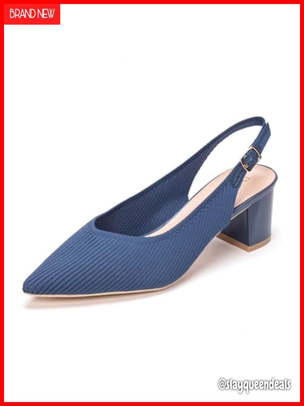 Slingback Chunky Heels Pointed Toe Knit Pumps Work Dress Shoes